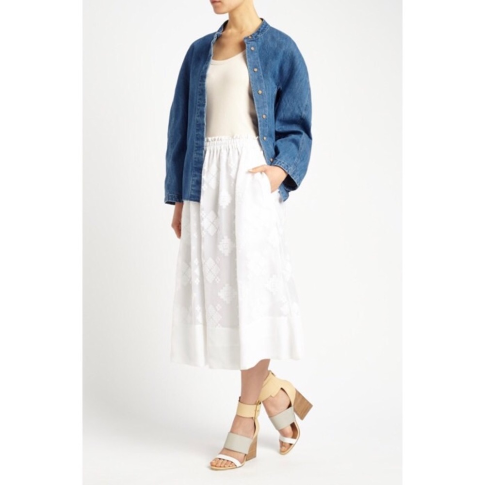 Malene Berger White Hebra Embroidered Midi Skirt